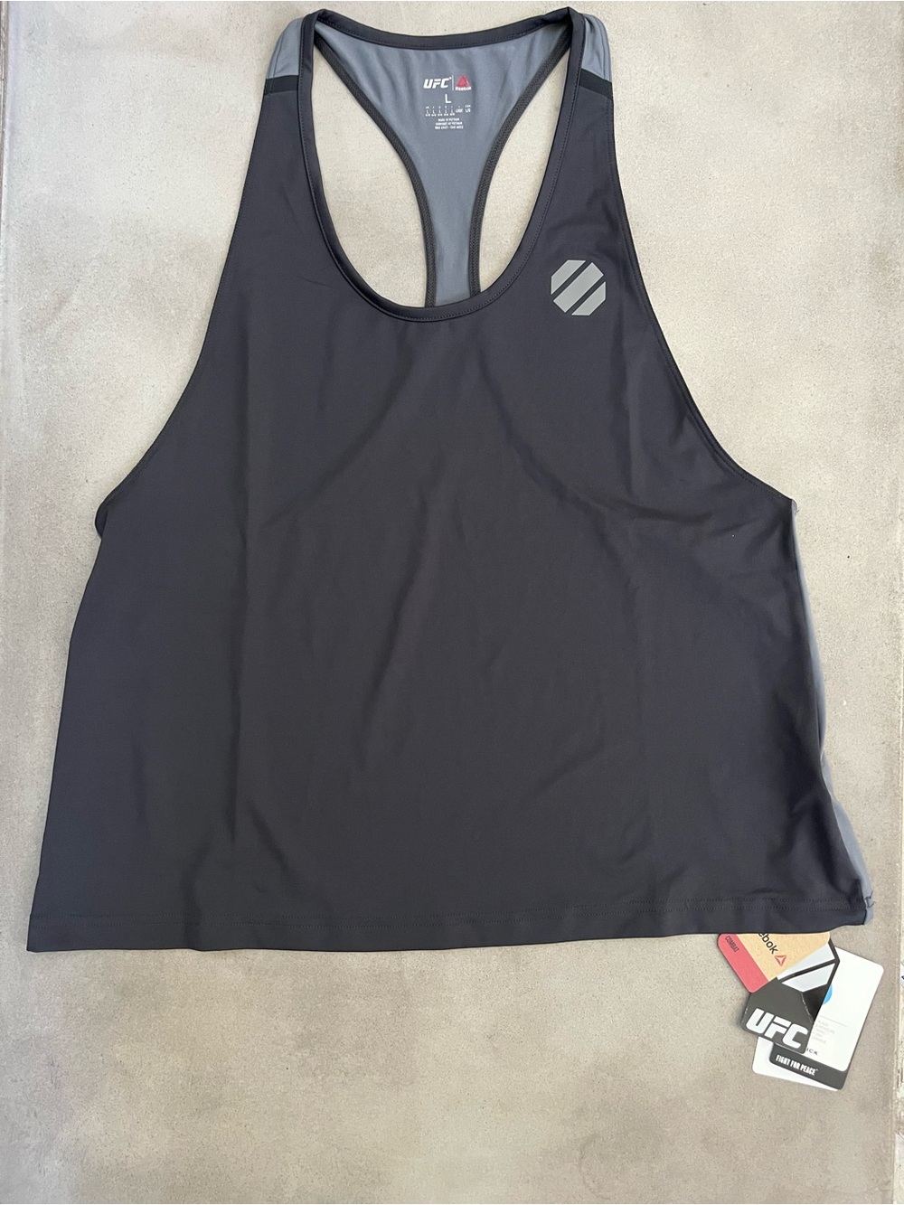 Reebok UFC Women Speedwick Training Tank Top Charcoal Gray Octagon Logo NWT L